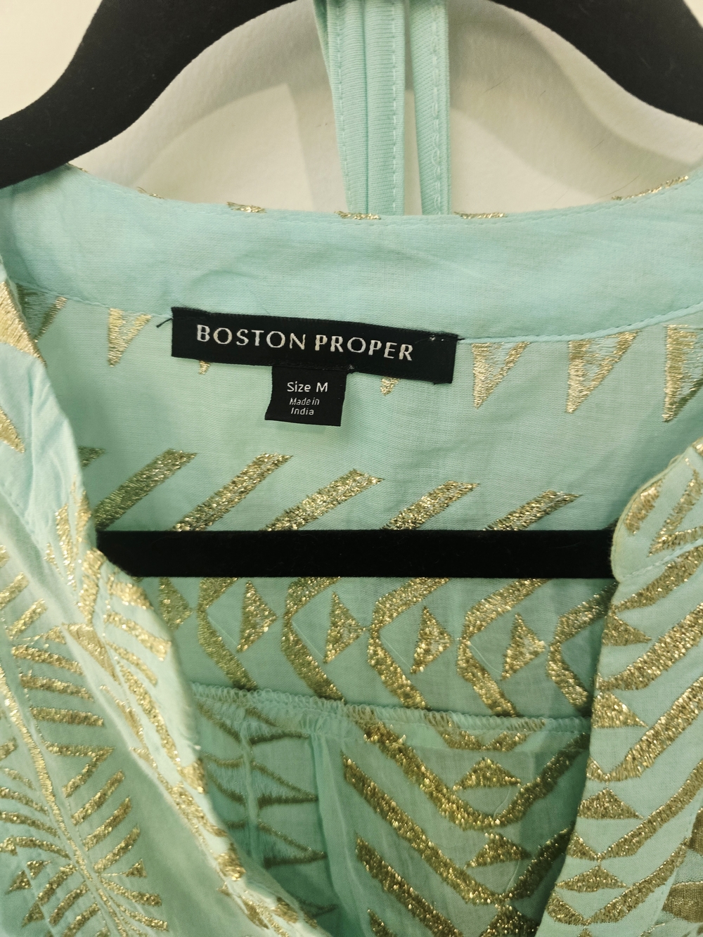 Boston Proper Turquoise Long Sleeve V Neck Minidress W Gold Embroidery-Med - Picture 7 of 16